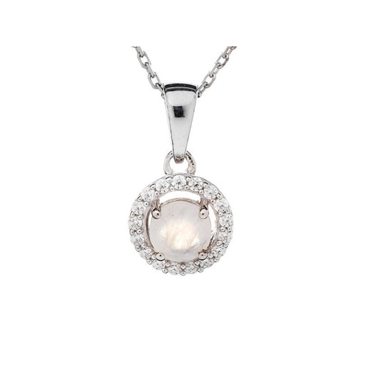 Moonstone and zirconium oxide pendant, 925 rhodium silver, 0.9+0.7 cm