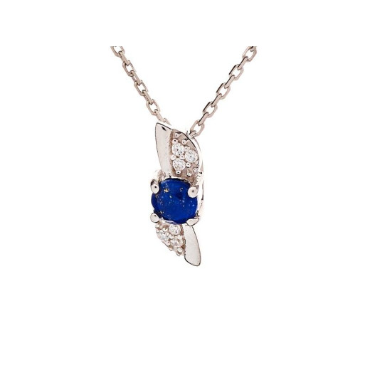 Pendant with round blue lapis lazuli, in rhodium-plated silver 925, height 1.4 cm