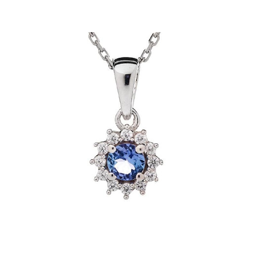 Pendant with round blue tanzanite, in rhodium-plated silver 925, diameter 0.7+0.7 cm