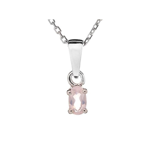 Pendant with oval rose quartz, in 925 rhodium silver, height 0.5+0.7 cm