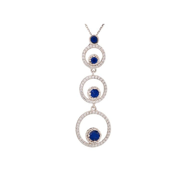 Pendant with round blue lapis lazuli, in 925 rhodium silver, height 5 cm