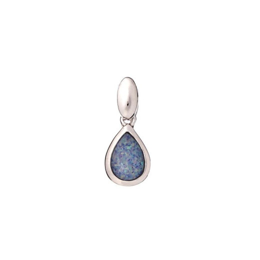 Blue opal doublet drop pendant, 925 rhodium silver, height 0.9+0.6 cm