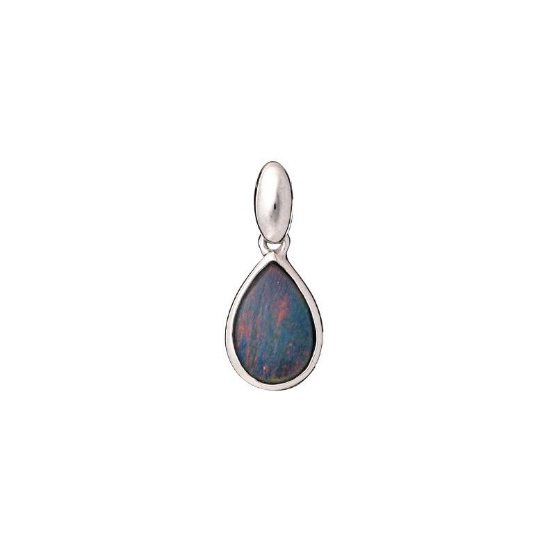 Blue opal doublet drop pendant, 925 rhodium silver, height 1+0.7 cm