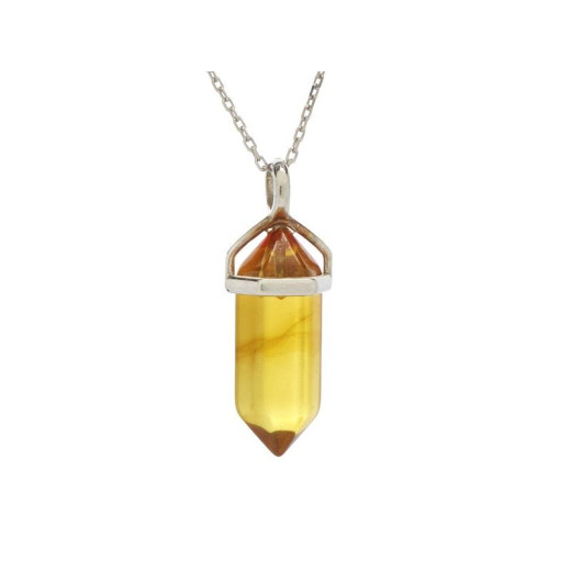 Pendant with irregular cognac amber, in 925 rhodium silver, height 2.5 cm