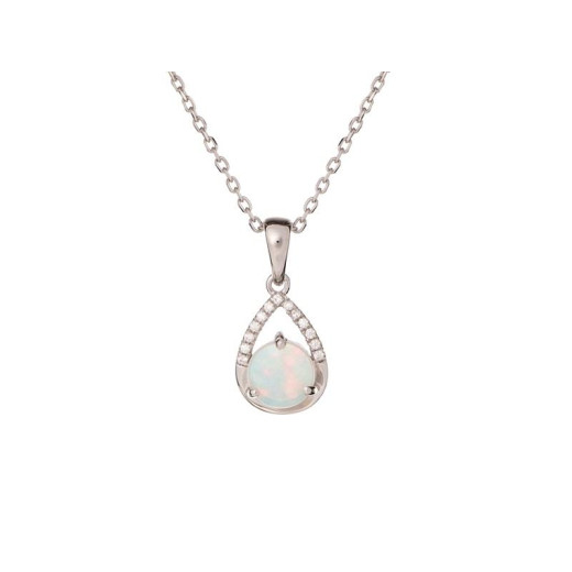 Pendant with opal and zirconium oxide, rhodium-plated silver 925, height 1+0.6 cm