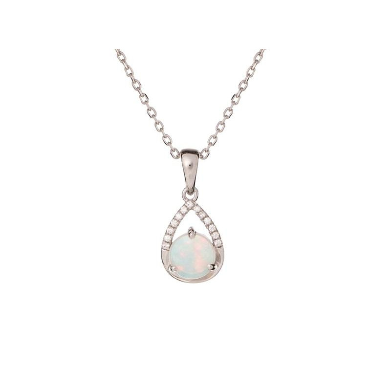 Pendant with opal and zirconium oxide, rhodium-plated silver 925, height 1+0.6 cm