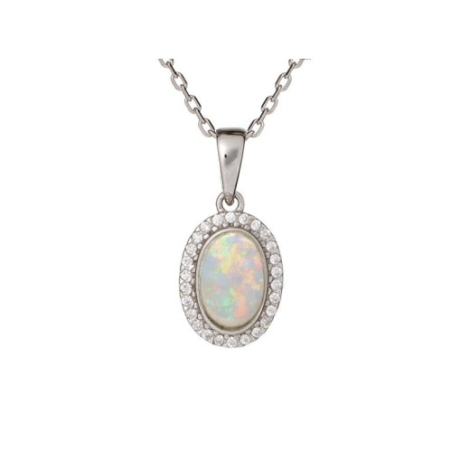 Pendant with opal and zirconium oxide, rhodium-plated silver 925, height 1+0.5 cm