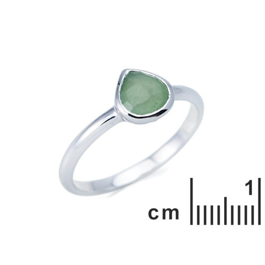 Heart ring with natural green aventurine, in 925 rhodium silver