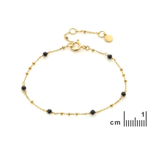 Bracelet with natural black spinel, in 925 gold plated silver, length 15+3 cm