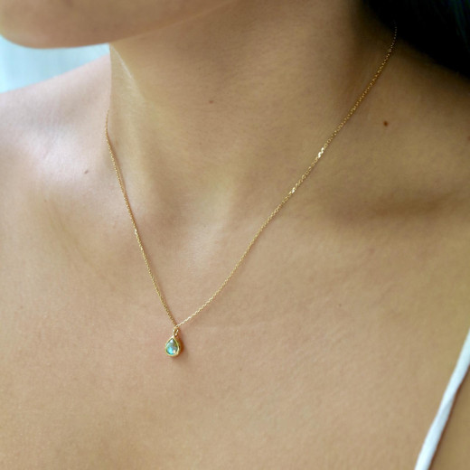 Heart necklace with multi-colored labradorite, in 925 gold plated silver, 42 + 3 cm