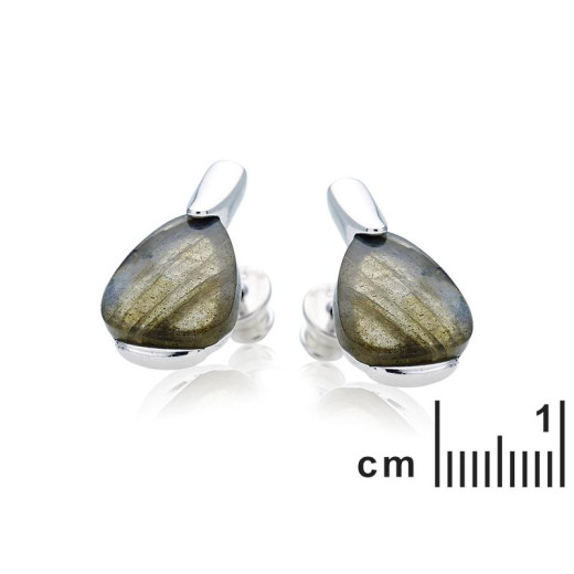 Stud earrings with natural multi-colored labradorite, in 925 rhodium silver