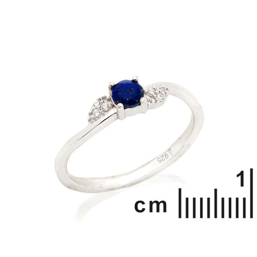 Ring with natural blue lapis lazuli, in rhodium-plated silver 925