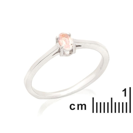 Ring with natural rose quartz, in 925 rhodium silver