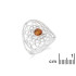 Flower of life ring with natural cognac amber, in 925 rhodium silver