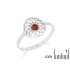 Flower of life ring with natural cognac amber, in 925 rhodium silver