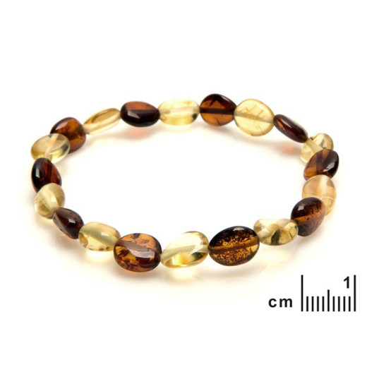 Bracelet with natural multi-colored amber from the Baltic Sea olive, length 18 cm