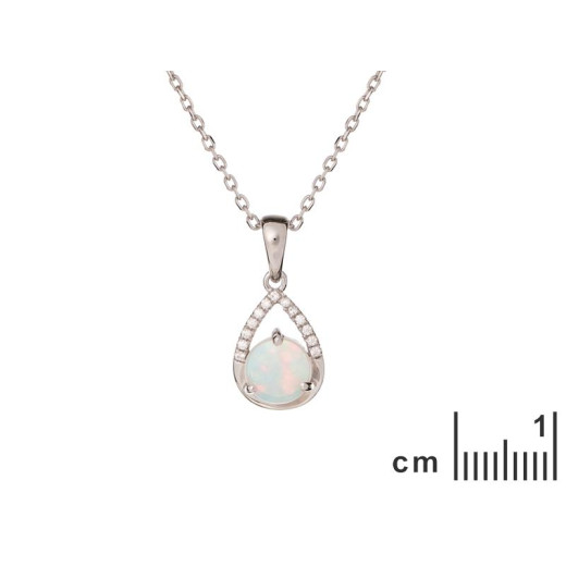 Pendant with opal and zirconium oxide, rhodium-plated silver 925, height 1+0.6 cm