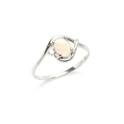 Ring with opal and zirconium oxide, in rhodium-plated silver 925
