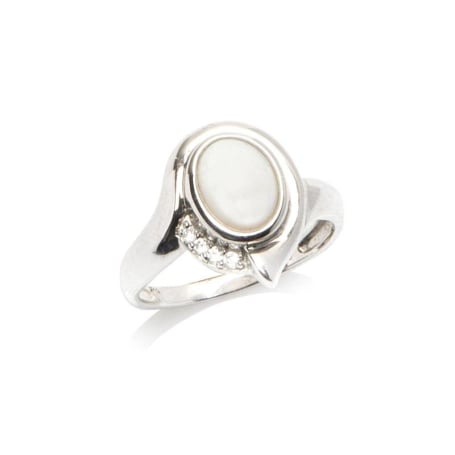 Inel cu opal oval și oxid de zirconiu, din argint 925 placat cu rodiu