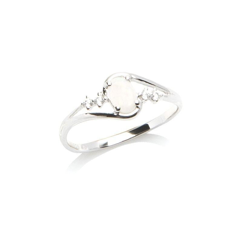 Oval opal ve zirkonyum oksitli yüzük, 925 rodyum kaplama gümüş