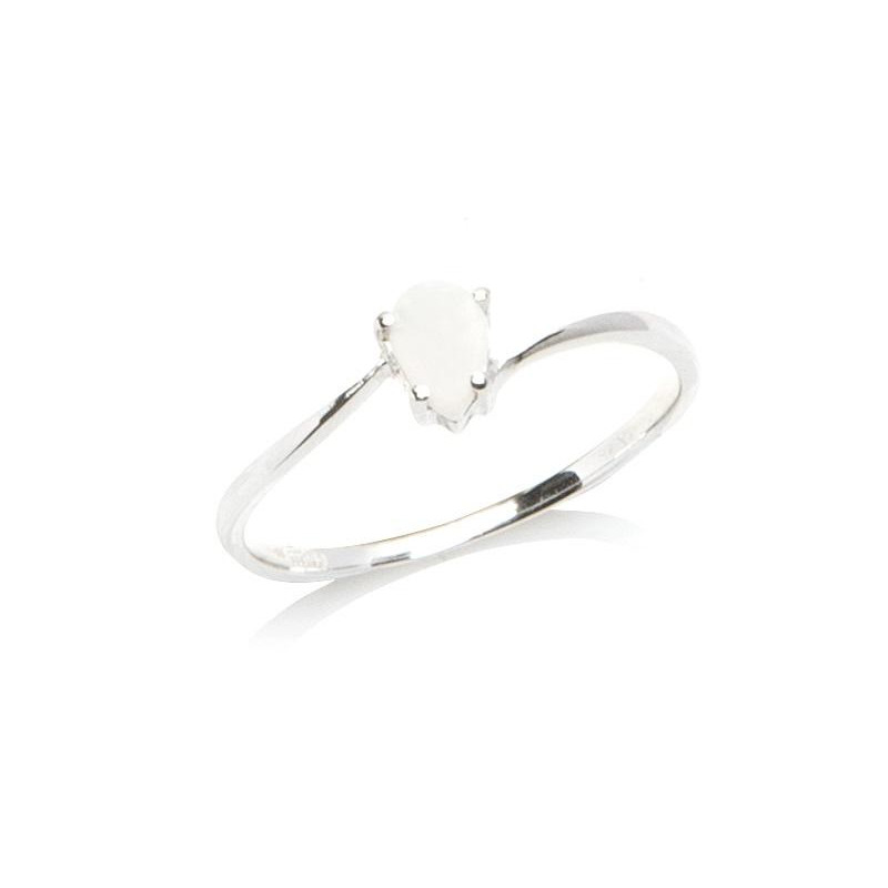 Bague avec opale blanche naturelle d'Australie goutte, en argent rhodié 925