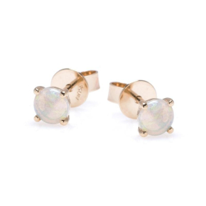 Clous d'oreilles avec opale blanche naturelle d'Australie ronde, en or 750