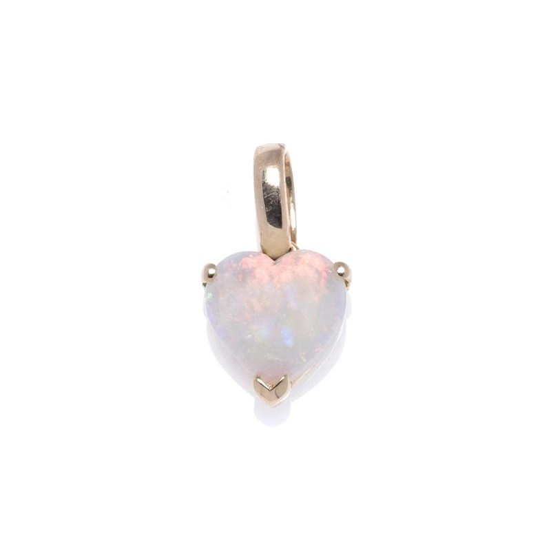 Pendentif coeur avec opale blanche naturelle d'Australie, en or 750/1000