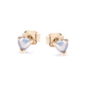 Clous d'oreilles coeur avec opale blanche naturelle, en or 750