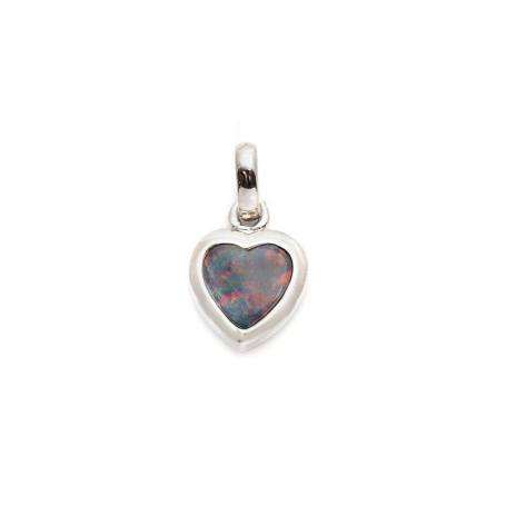 Pendentif coeur avec opale bleue doublet, en argent rhodié 925