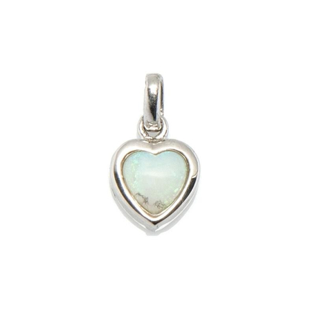 Pendentif coeur avec opale blanche naturelle, en argent rhodié 925