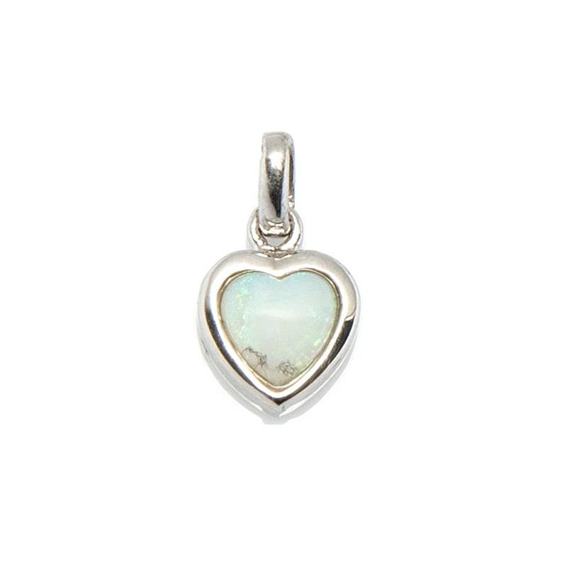 Ciondolo cuore con opale bianco naturale, in argento 925 rodiato
