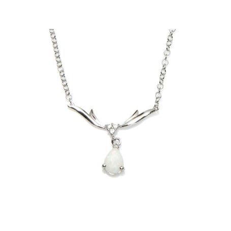 Colier cu opal picătură și oxid de zirconiu, din argint 925 placat cu rodiu, 42 + 3 cm