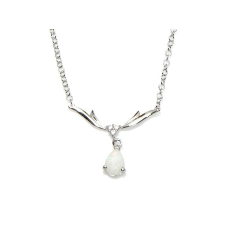 Collar con gota de ópalo y óxido de circonio, en plata 925 rodiada, 42 + 3 cm