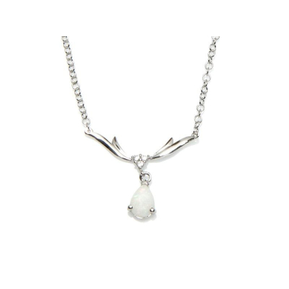 Colier cu opal picătură și oxid de zirconiu, din argint 925 placat cu rodiu, 42 + 3 cm