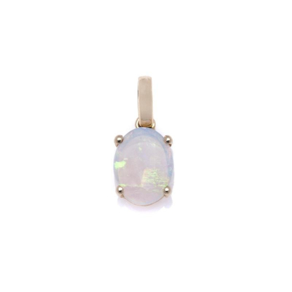 Pingente com opala branca australiana oval natural, em ouro 750/1000