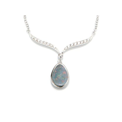 Collar con doblete de ópalo y óxido de circonio, plata 925 rodiada, 42 + 3 cm