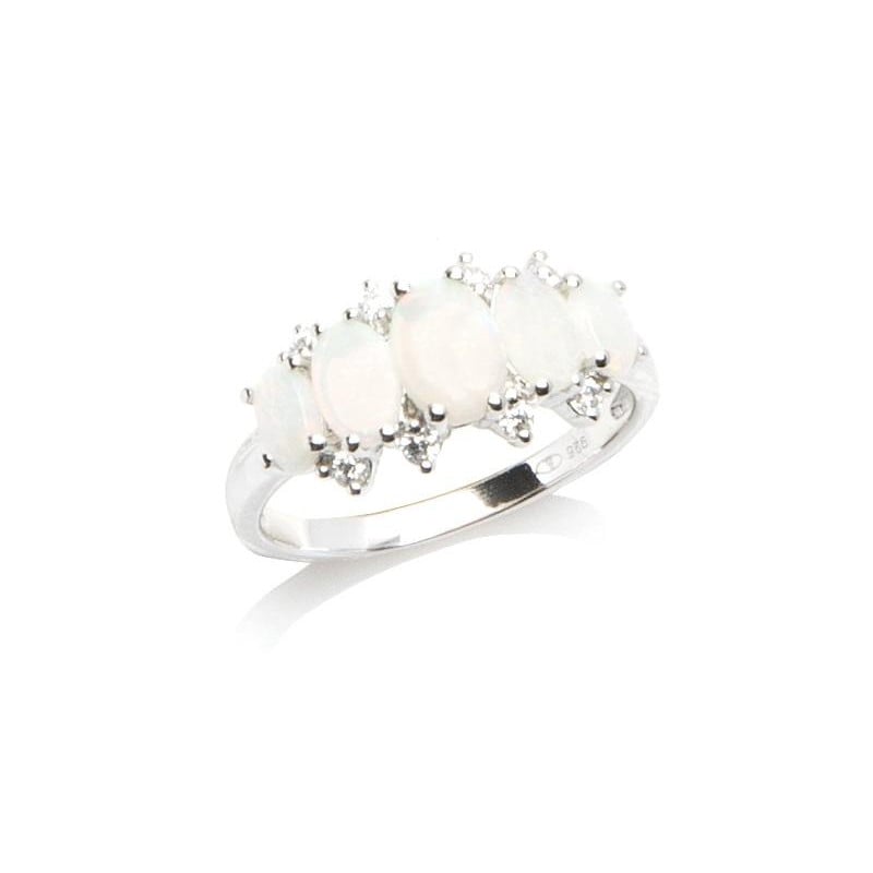 Anillo con ópalo ovalado y óxido de circonio, en plata 925 rodiada