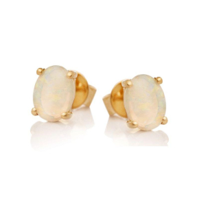 Clous d'oreilles avec opale blanche naturelle d'Australie ovale, en or 750