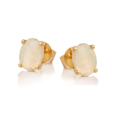 Pendientes con ópalo blanco australiano ovalado natural, en oro 750