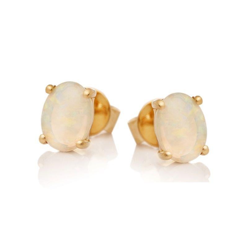 Pendientes con ópalo blanco australiano ovalado natural, en oro 750
