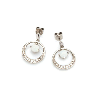 Boucles d'oreilles pendantes avec opale et oxyde de zirconium, argent rhodié 925
