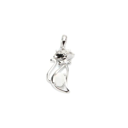 Kattenhanger met ovale opaal en zirkoniumoxide, in gerhodineerd zilver 925