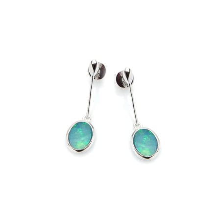 925 rodyum kaplama gümüş mavi opal ikili oval saplama küpe