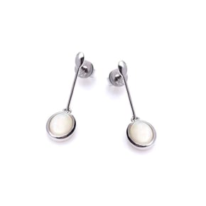 Boucles d'oreilles pendantes avec opale blanche ovale, en argent rhodié 925