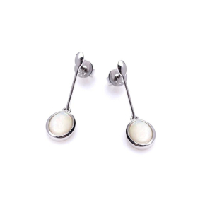 Oval white opal dangle earrings, in 925 rhodium silver