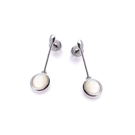 Boucles d'oreilles pendantes avec opale blanche ovale, en argent rhodié 925
