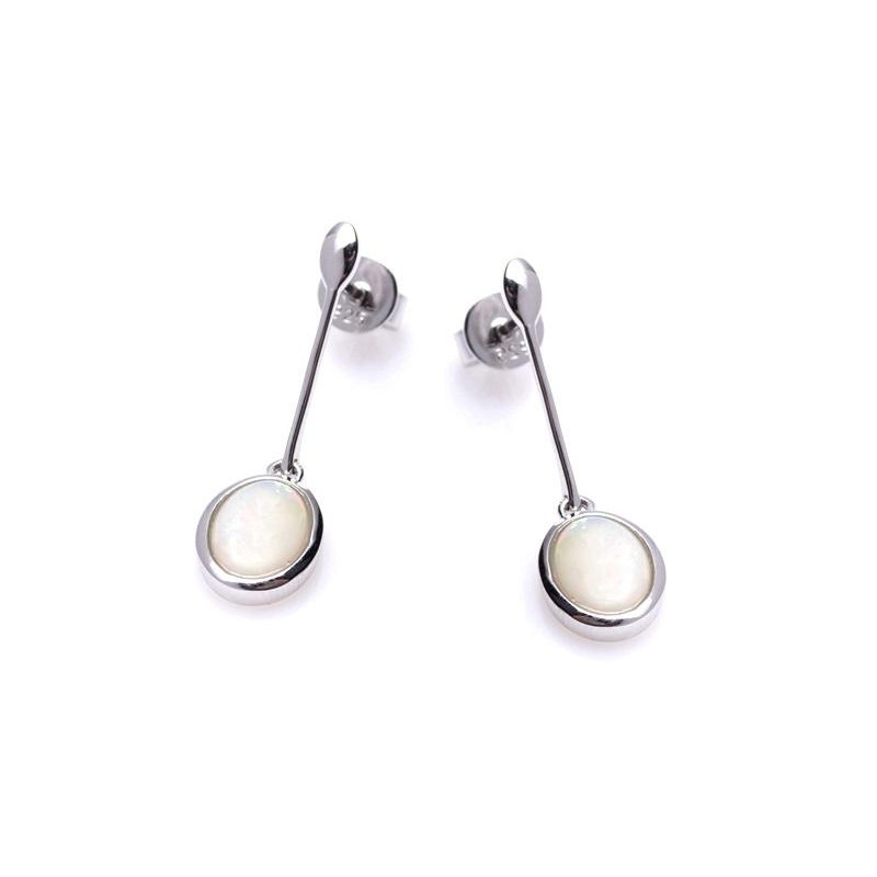Boucles d'oreilles pendantes avec opale blanche ovale, en argent rhodié 925