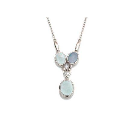 Collier avec opale bleue doublet, en argent rhodié 925, 42 + 3 cm