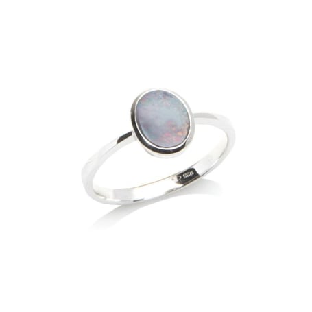 Ring mit ovalem australischem Doublet-Blauopal, aus rhodiniertem Silber 925