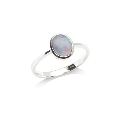 Inel cu opal dublu australian oval albastru, din argint 925 placat cu rodiu